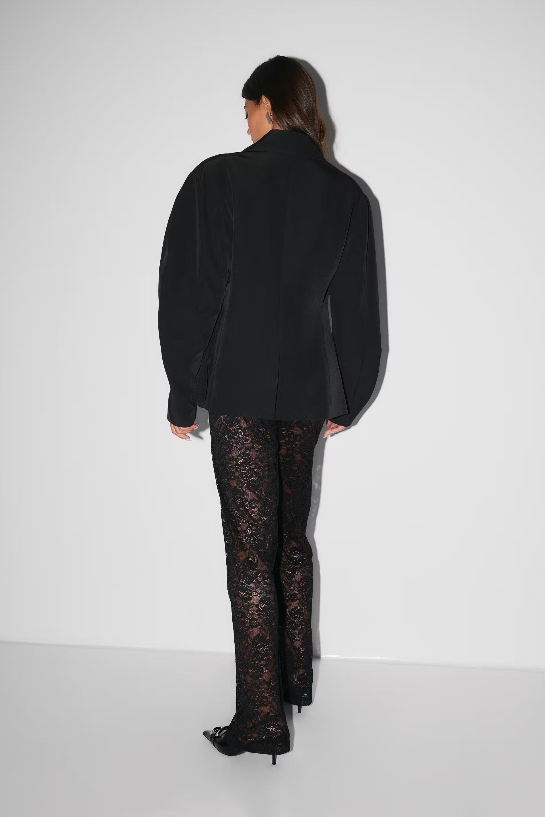 Flared Trousers for Women with Lace Floral Pattern and Elastic Waist