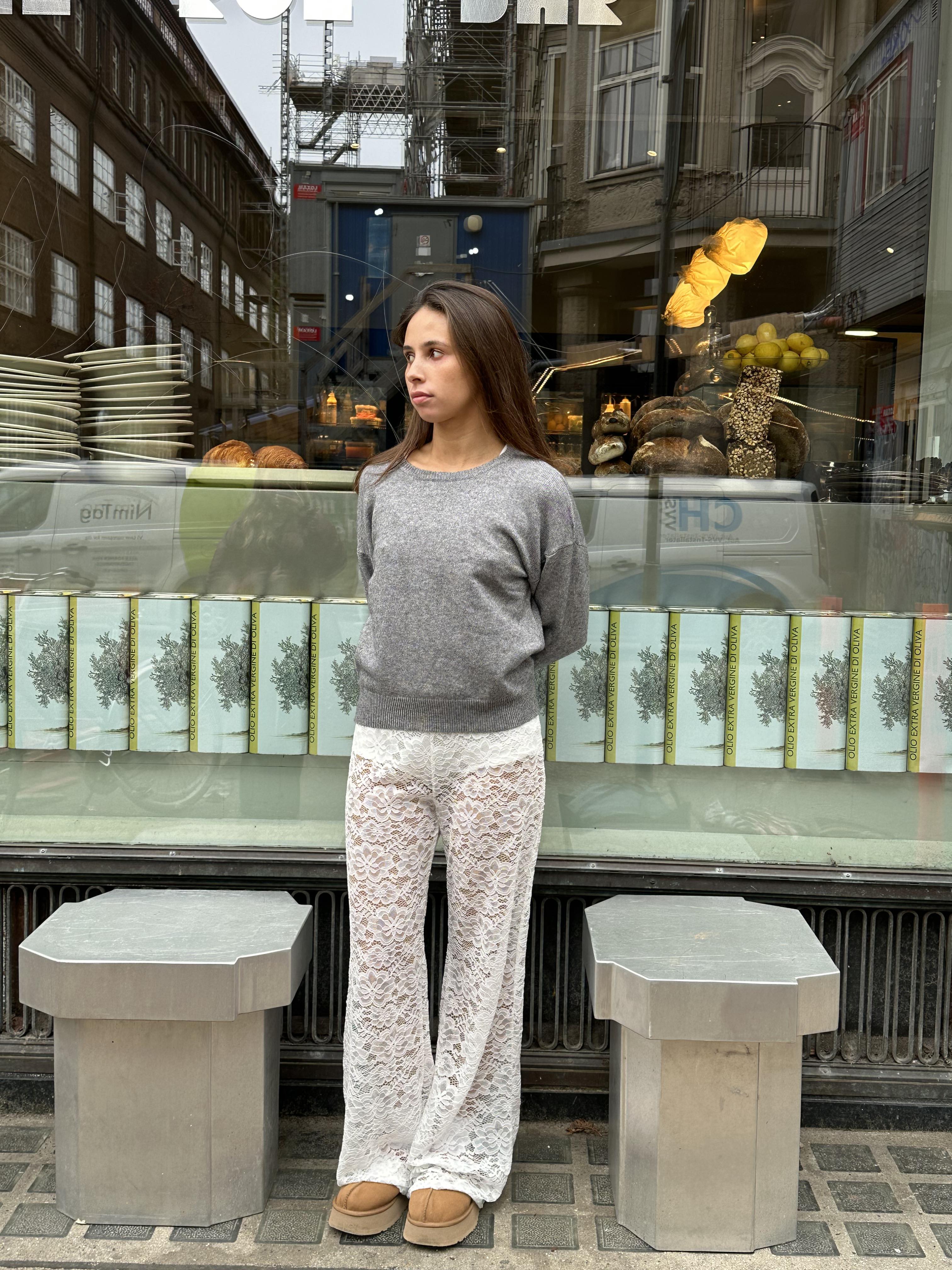 Flared Trousers for Women with Lace Floral Pattern and Elastic Waist