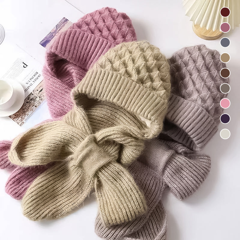 Women's Cable Knit Beanie and Scarf Set