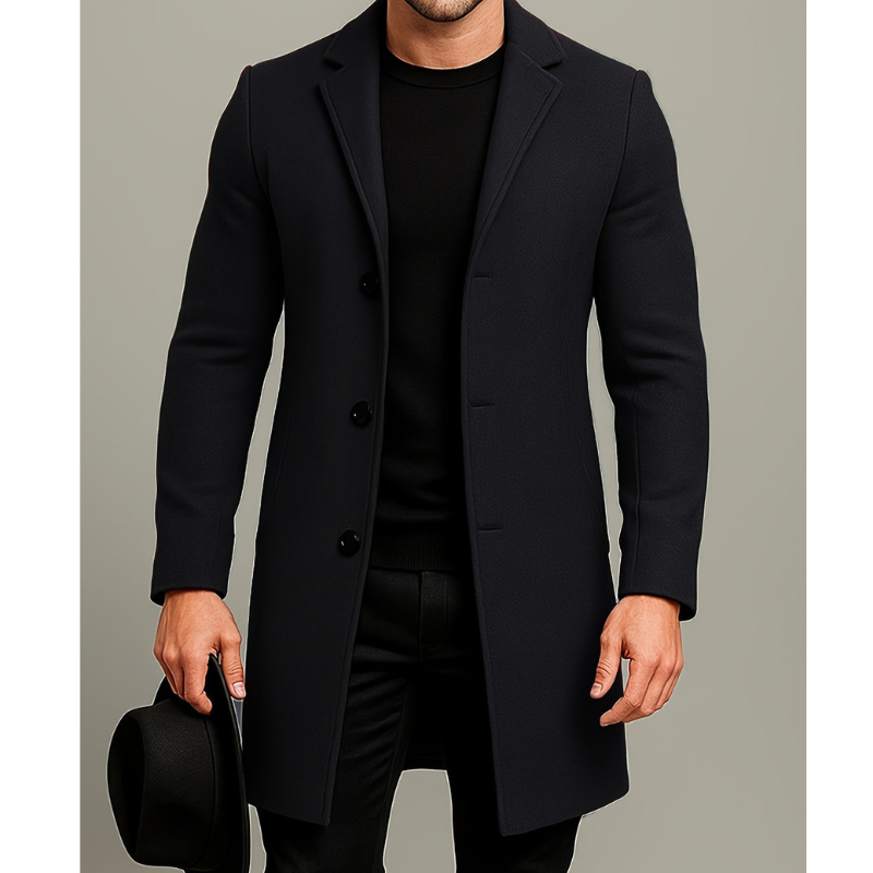 Men's Winter Coat | Long Coat with Buttons | Windproof & Stylish Design