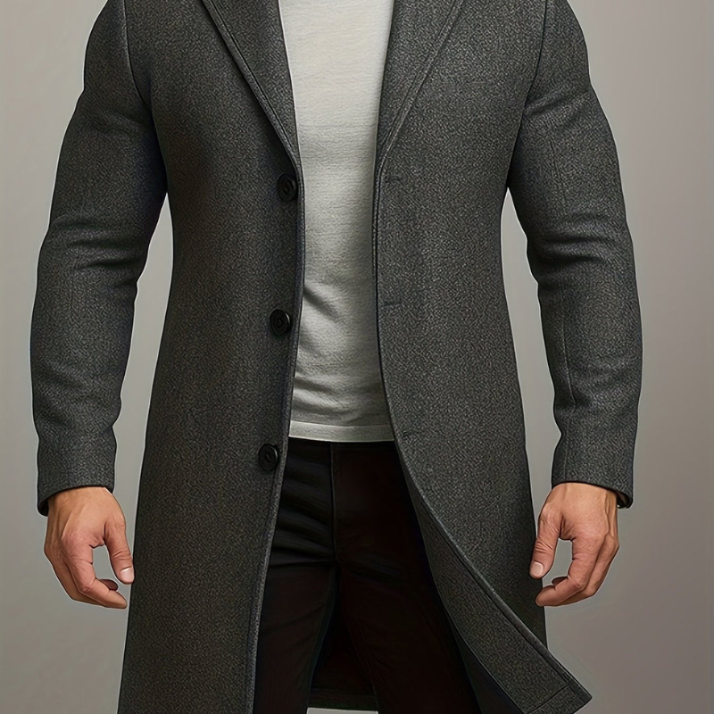 Men's Winter Coat | Long Coat with Buttons | Windproof & Stylish Design