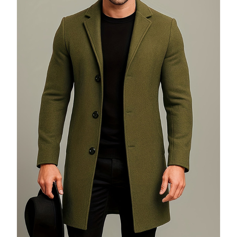 Men's Winter Coat | Long Coat with Buttons | Windproof & Stylish Design