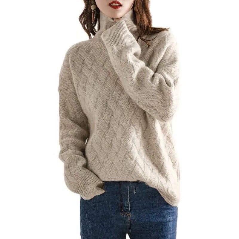 Women's Chevron Pattern Knitted Roll Neck Sweater