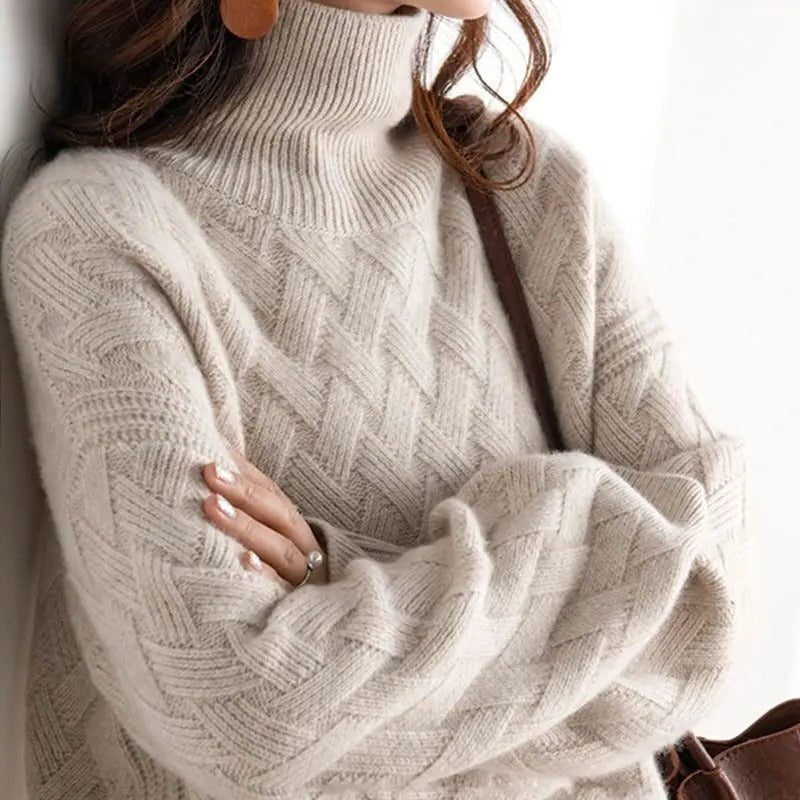 Women's Chevron Pattern Knitted Roll Neck Sweater