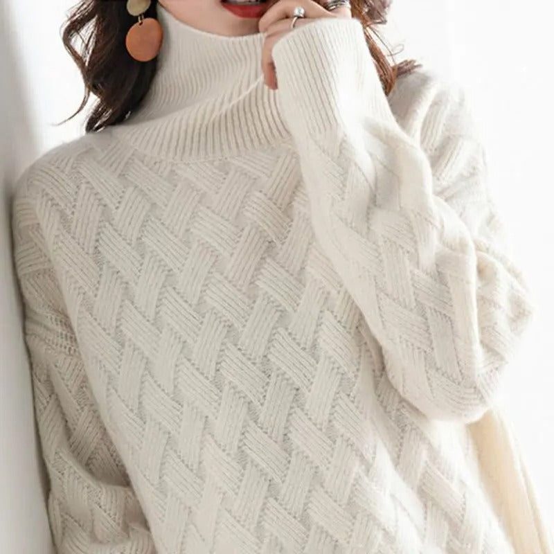 Women's Chevron Pattern Knitted Roll Neck Sweater