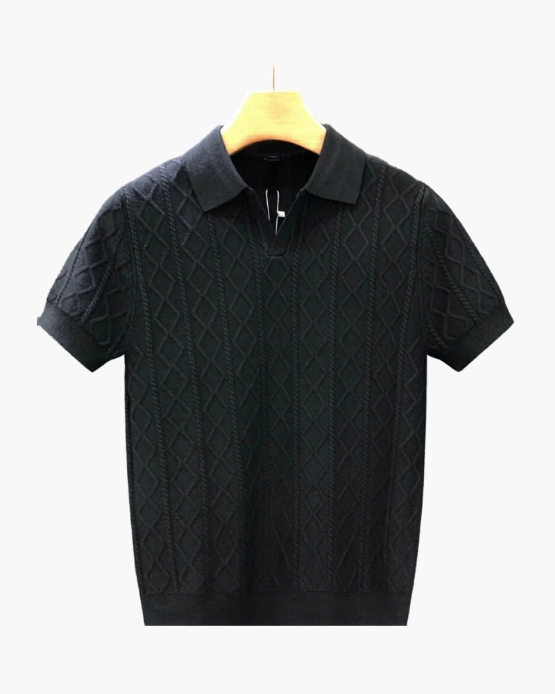 Knitted Polo Men Tailored Fit Texture Casual Summer