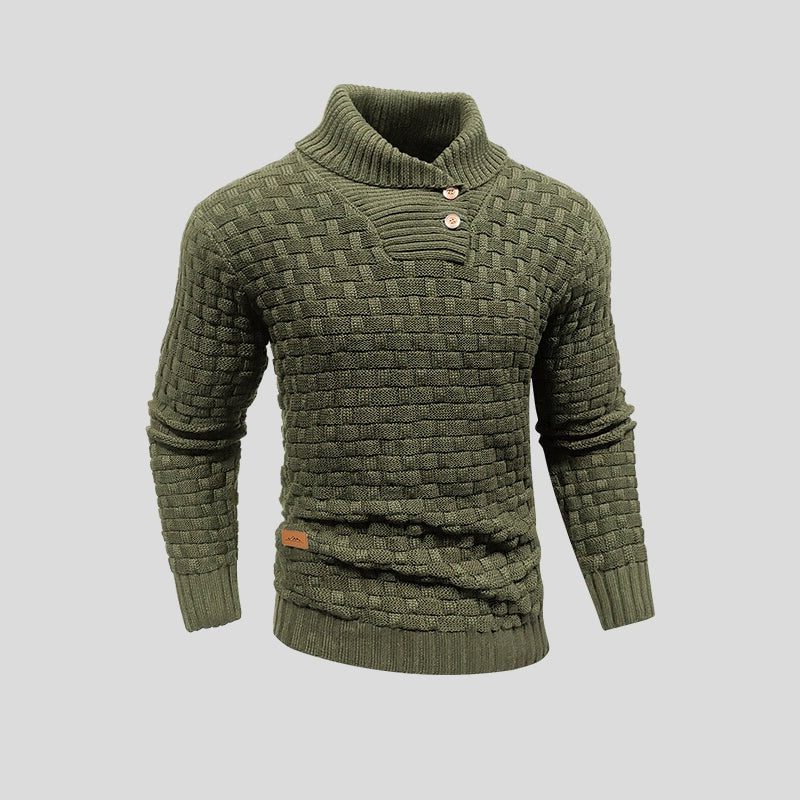 Men's Long Sleeve Knitted Jumper with Stand-Up Collar