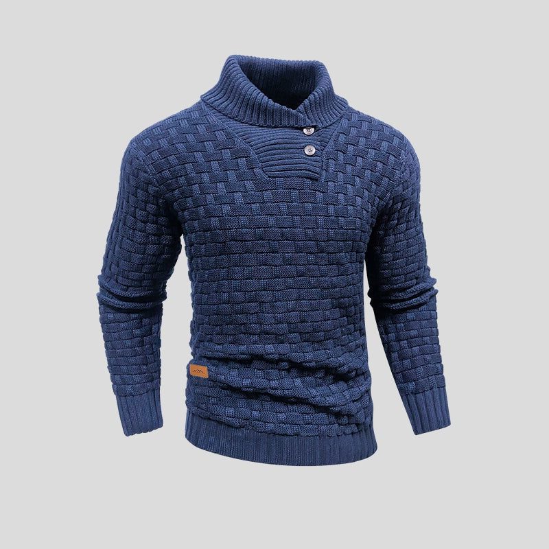 Men's Long Sleeve Knitted Jumper with Stand-Up Collar
