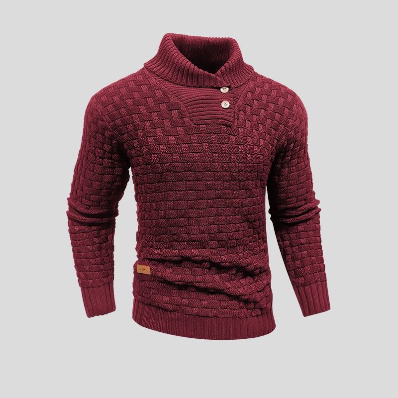 Men's Long Sleeve Knitted Jumper with Stand-Up Collar