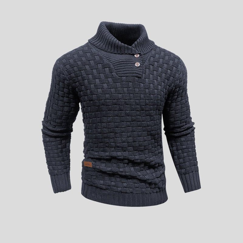 Men's Long Sleeve Knitted Jumper with Stand-Up Collar