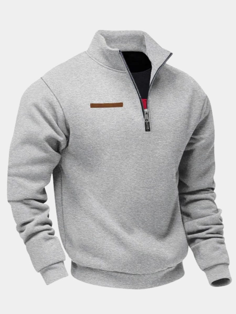 Men's Knitted Zip-Up Jumper with Stand-Up Collar