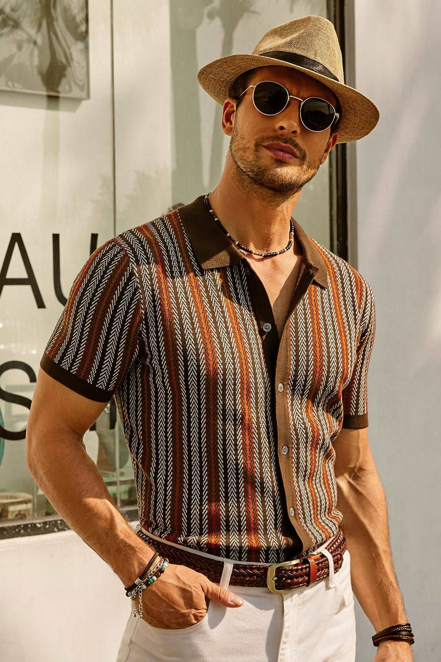 Striped Polo Shirt for Men Short Sleeves Casual