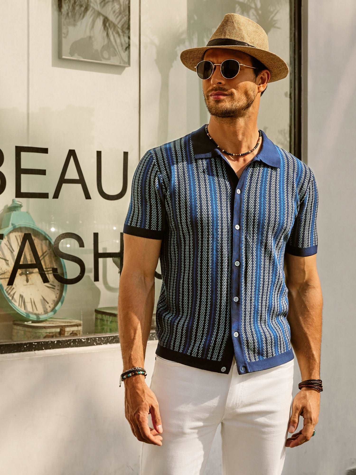 Striped Polo Shirt for Men Short Sleeves Casual