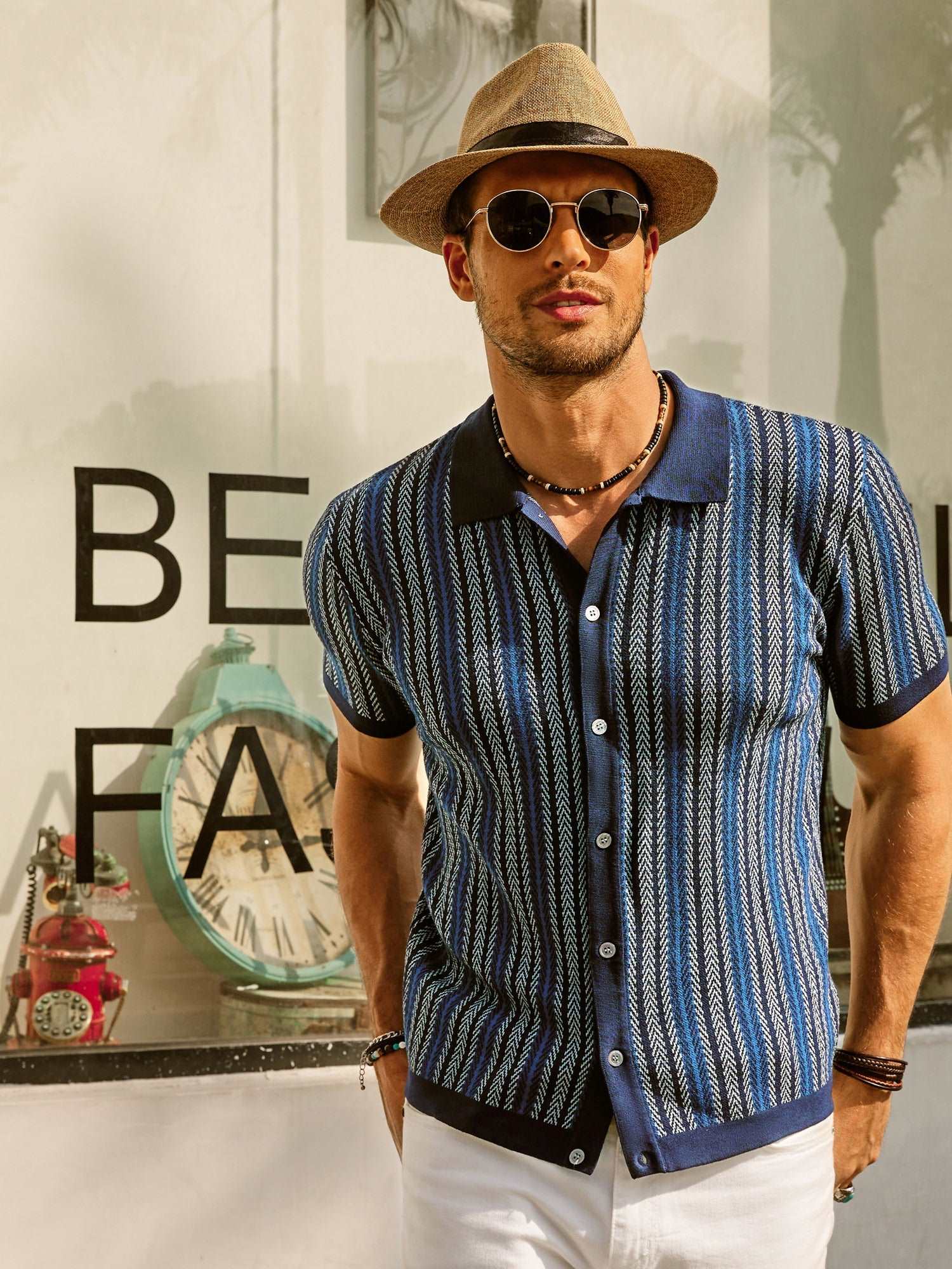 Striped Polo Shirt for Men Short Sleeves Casual