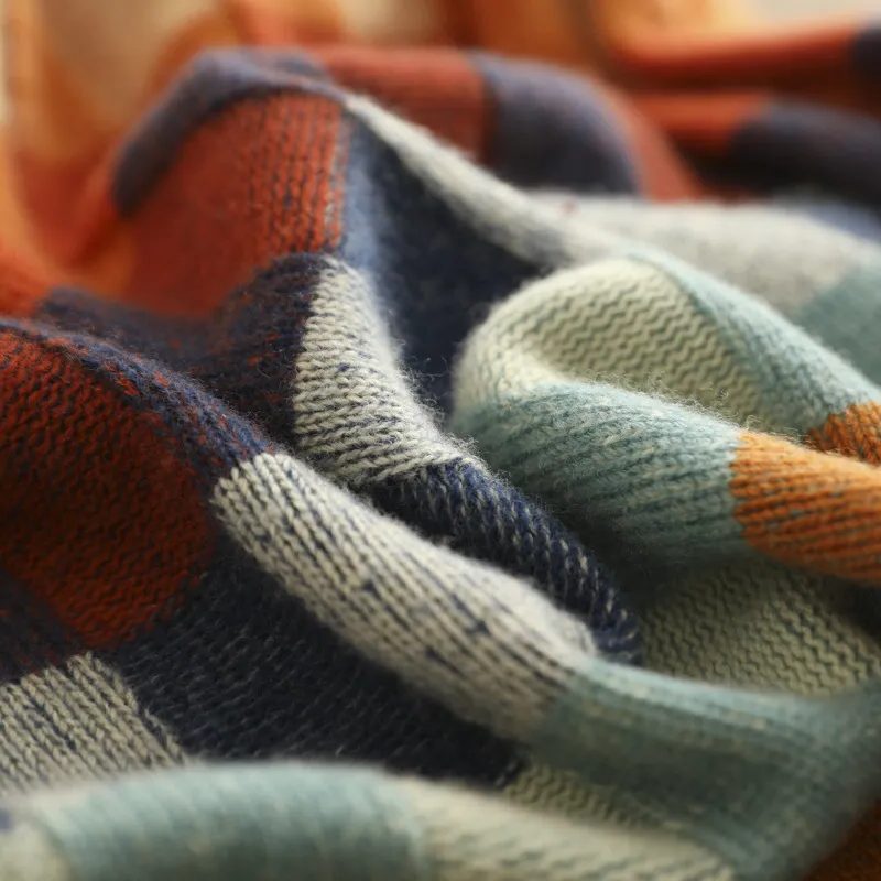 Women's Round Neck Checked Sweater