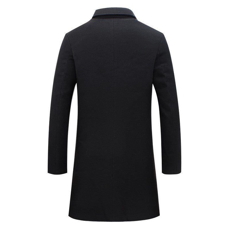 Men's Tailored Long Coat with Notched Lapel