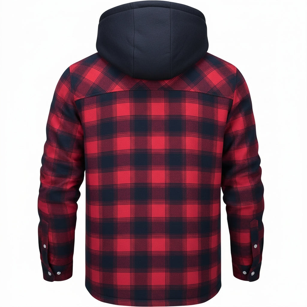 Checked Flannel Shirt Jacket with Hood for Men