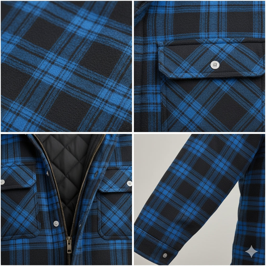 Checked Flannel Shirt Jacket with Hood for Men