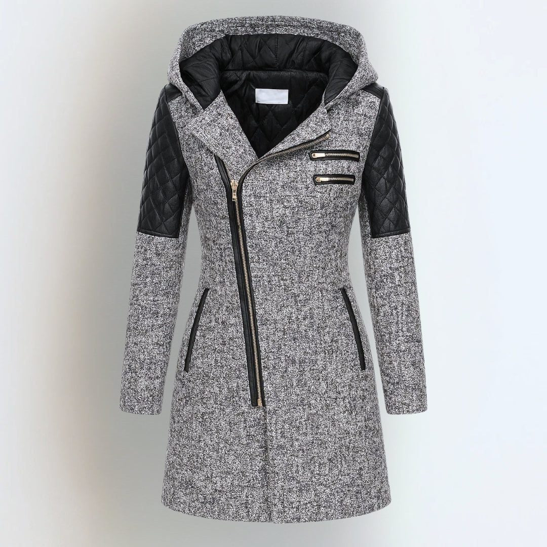 Women's Hooded Quilted Melange Winter Coat