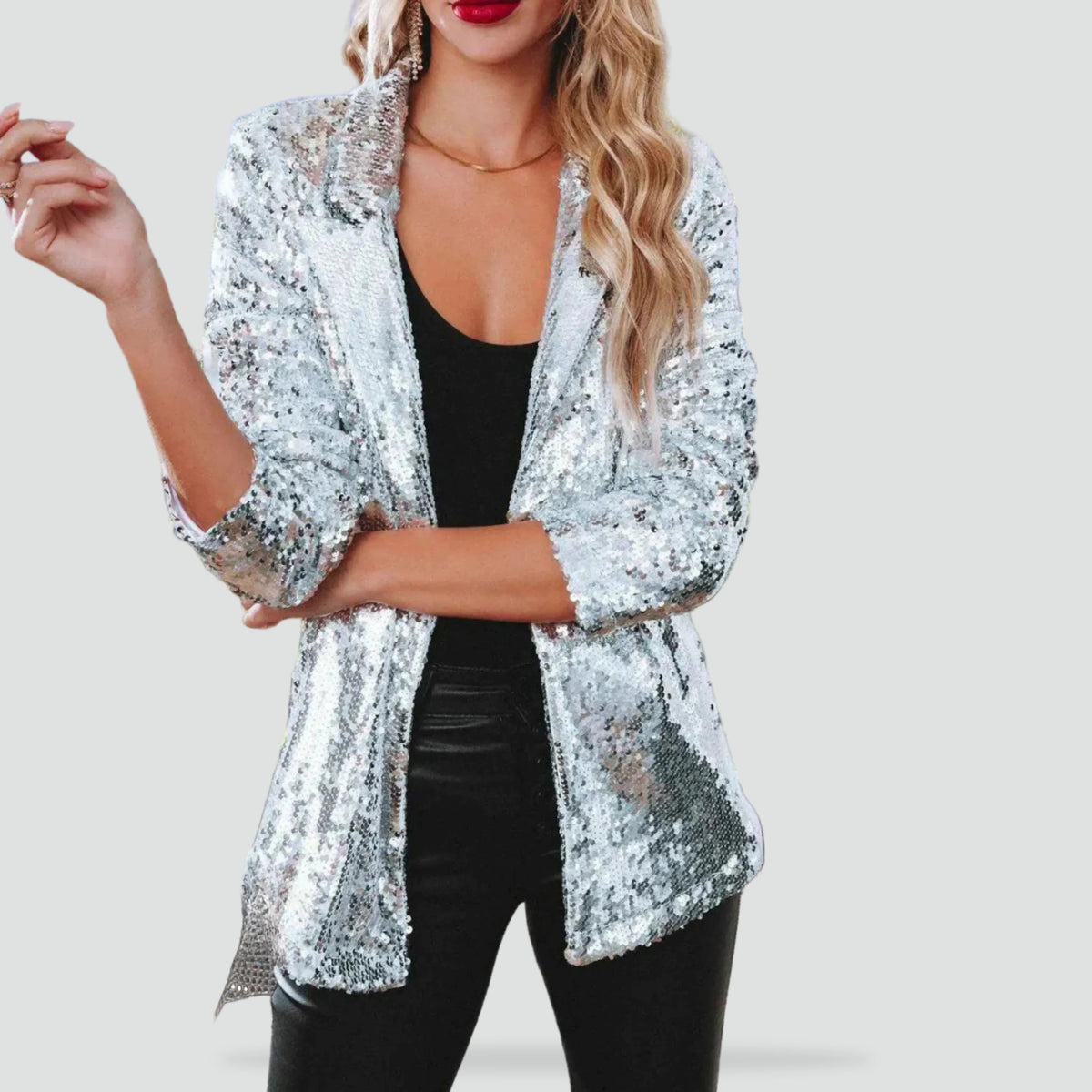 Sparkling Sequin Blazer with Long Sleeves for Women
