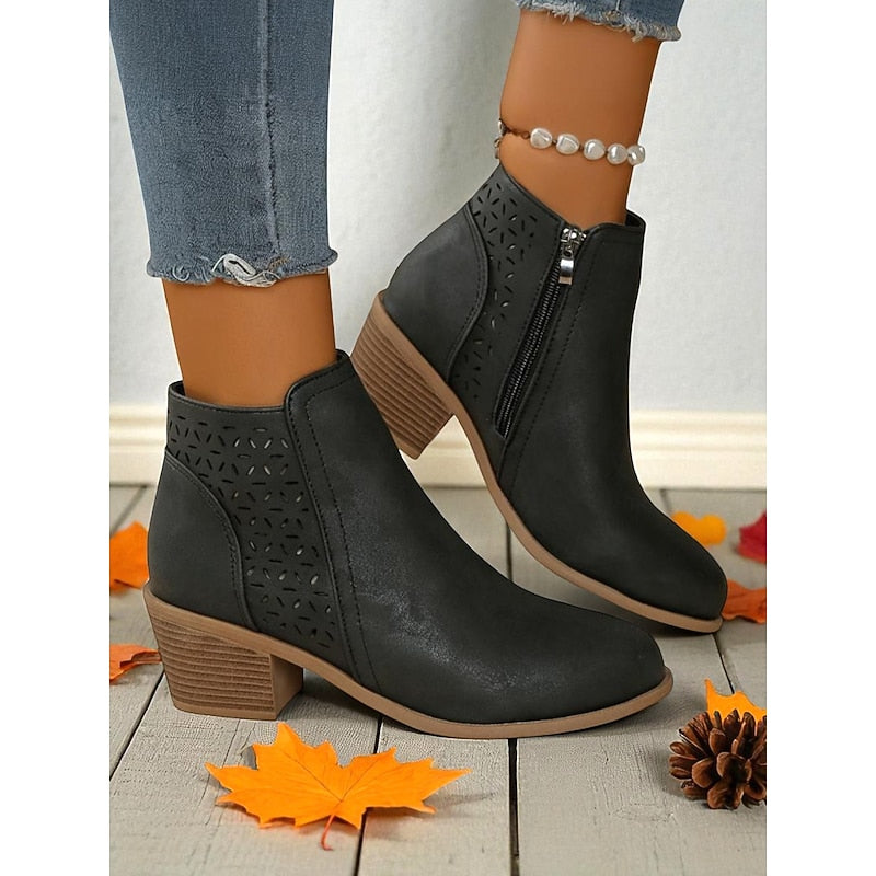 Adrienne | Ankle Boots with Cutout Design and Block Heels