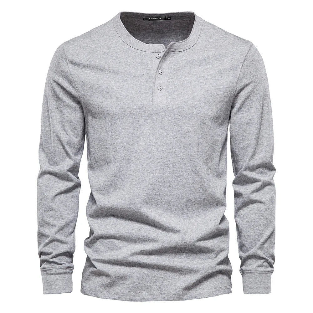 Henley Shirt for Men with Button Closure and Long Sleeves