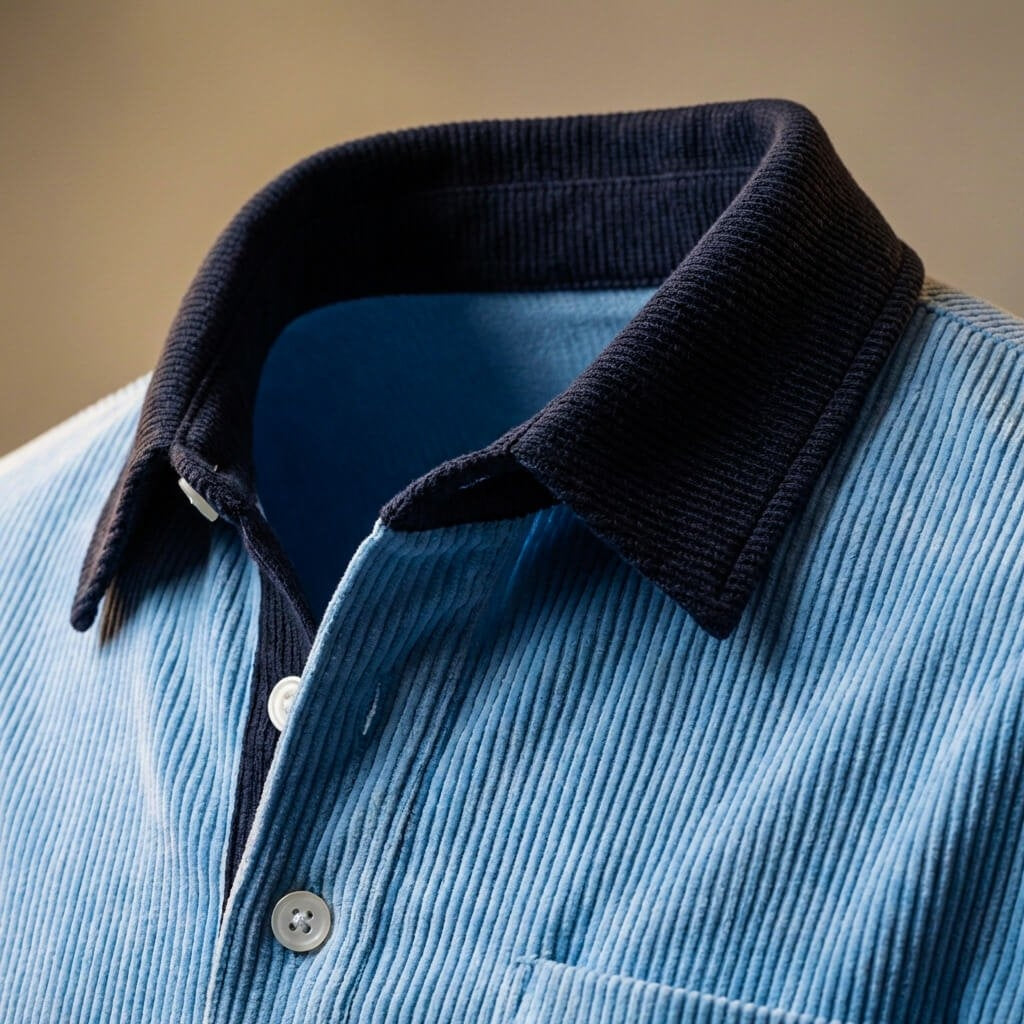 Men's Breathable Corduroy Polo with Long Sleeves and Chest Pocket
