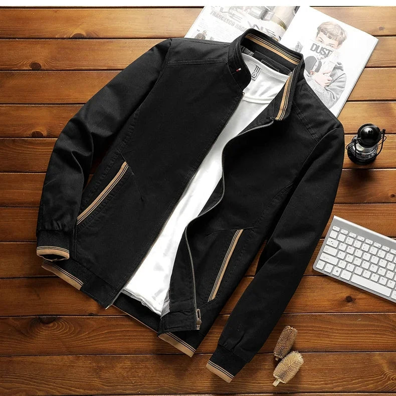 Men's Bomber Jacket with High-Quality Cotton and Ribbed Cuffs for Transitional Weather
