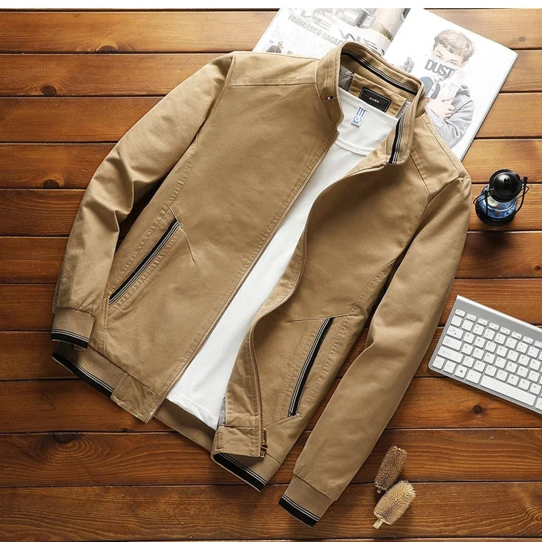 Men's Bomber Jacket with High-Quality Cotton and Ribbed Cuffs for Transitional Weather