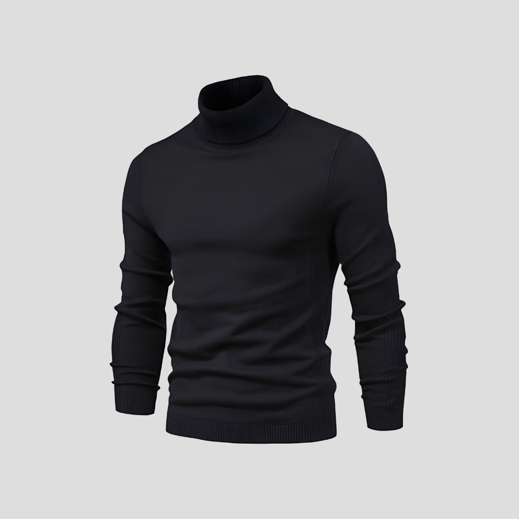 Men's Roll Neck Jumper with Long Sleeves and Ribbed Cuffs for a Stylish Look