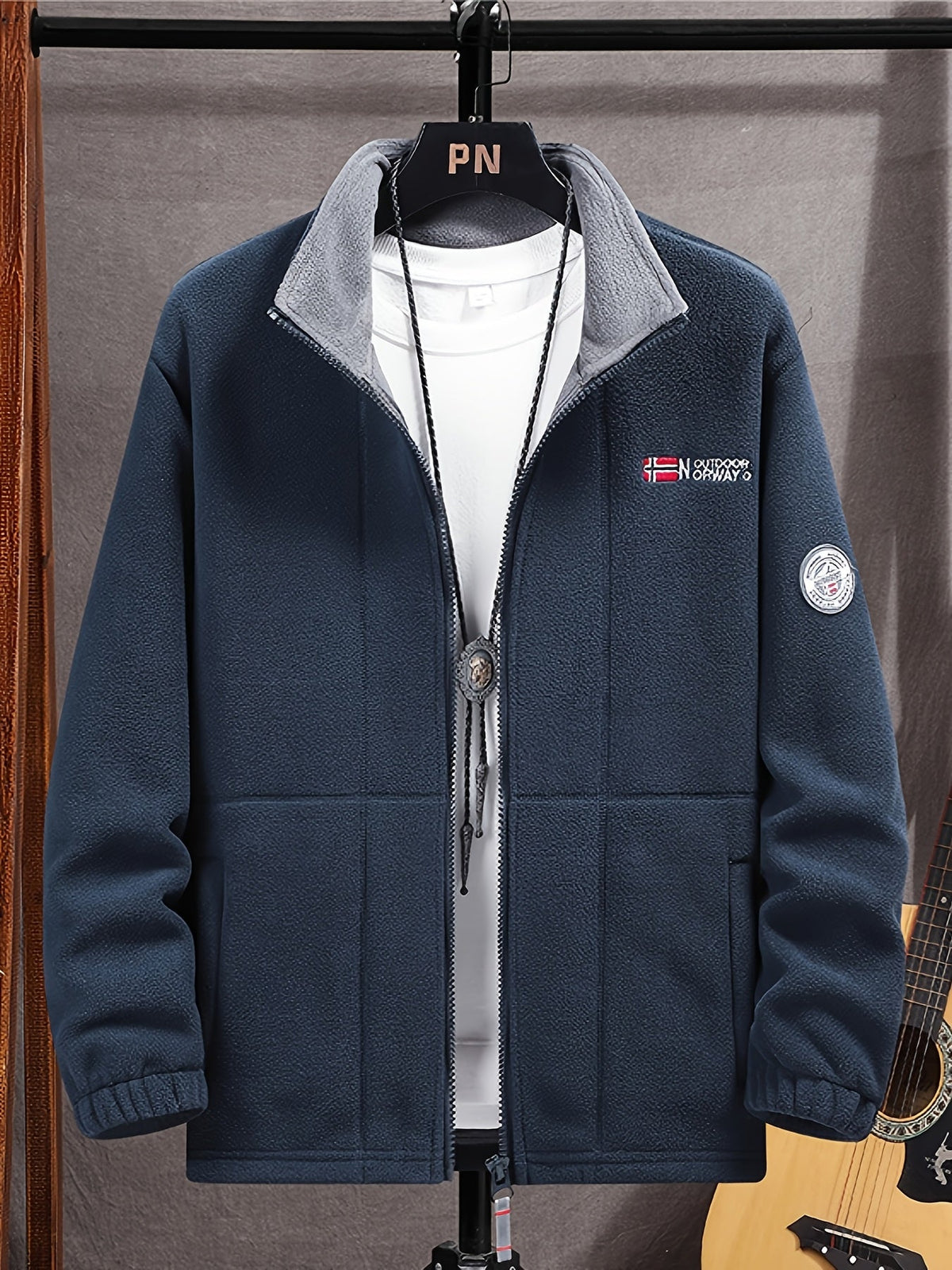 Men's Zip-Up Fleece Jacket with Stand Collar