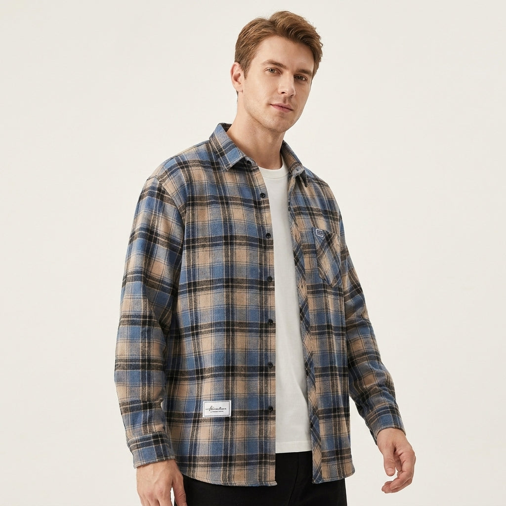 Men's Checked Overshirt Button Closure Casual Summer
