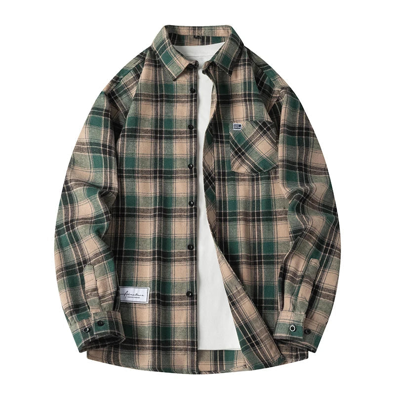 Men's Checked Overshirt Button Closure Casual Summer