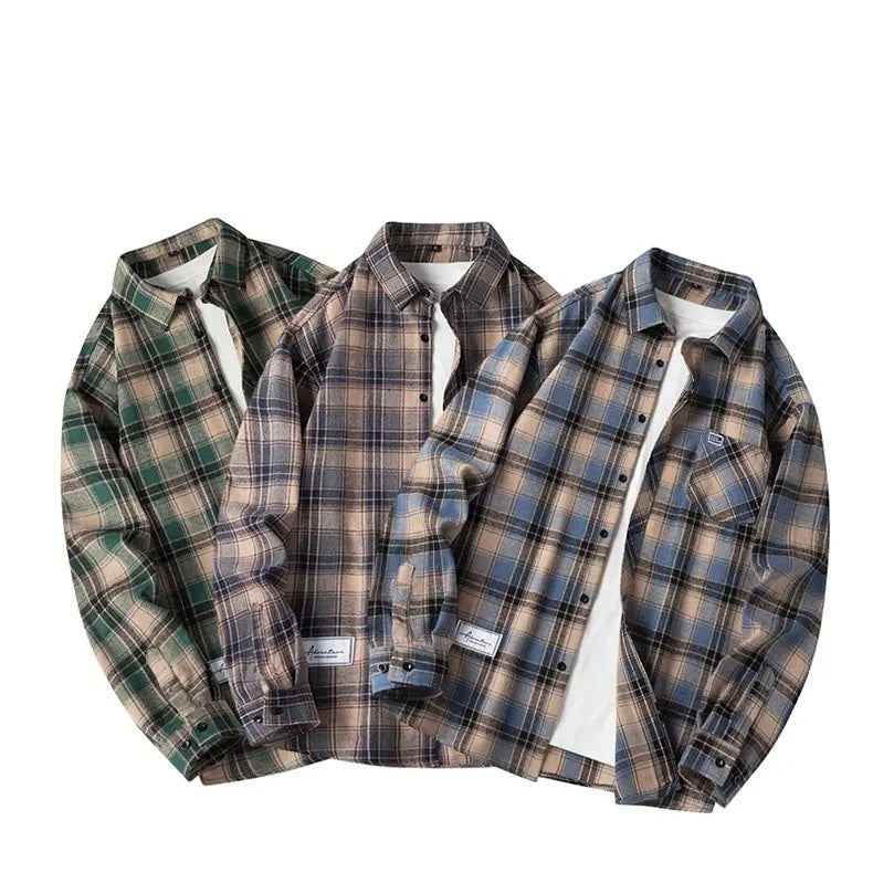 Men's Checked Overshirt Button Closure Casual Summer