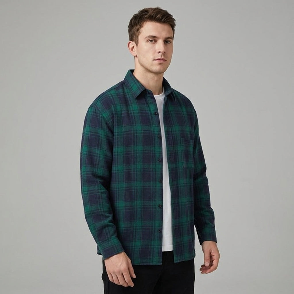 Men's Checked Overshirt Button Closure Casual Summer