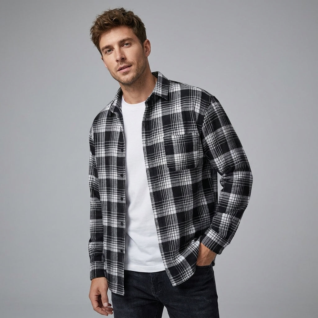 Men's Checked Overshirt Button Closure Casual Summer