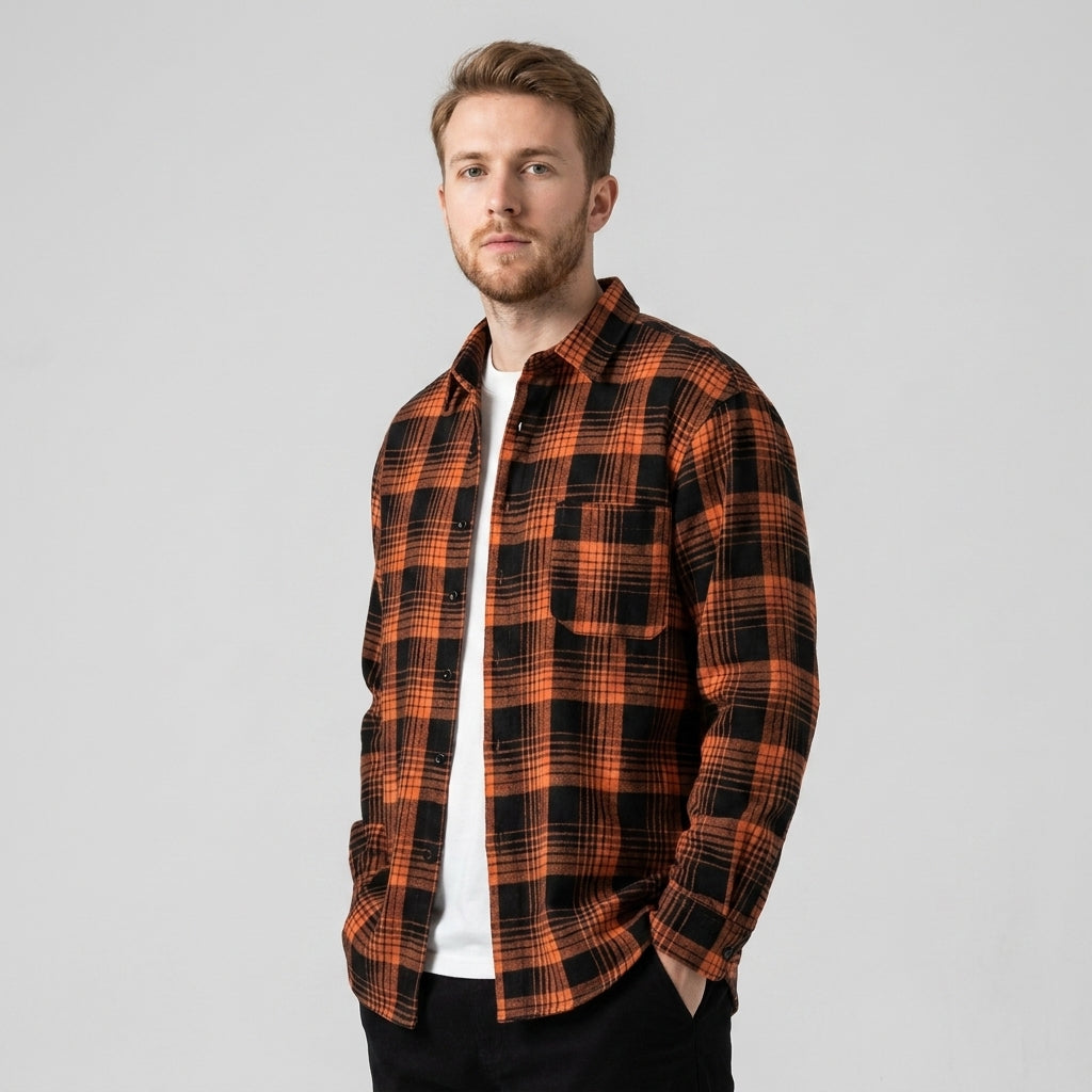Men's Checked Overshirt Button Closure Casual Summer