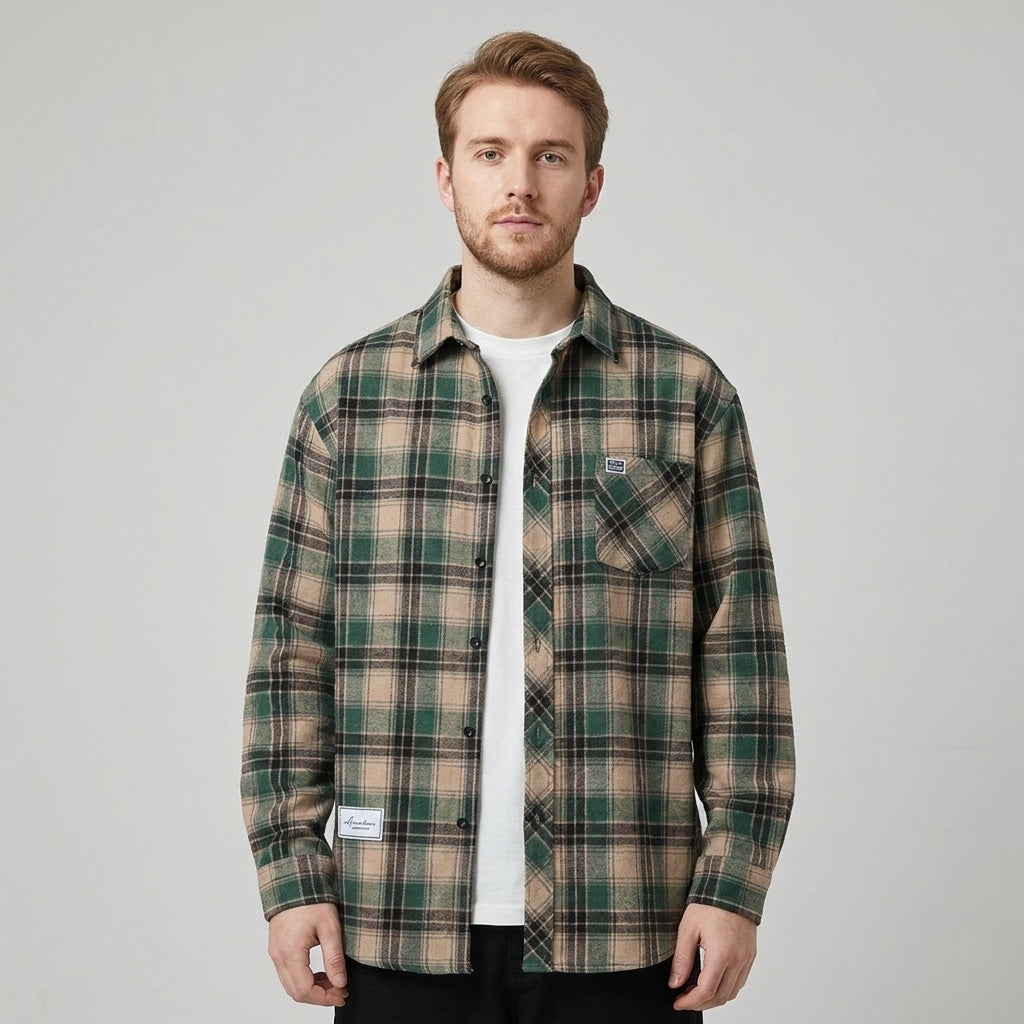 Men's Checked Overshirt Button Closure Casual Summer