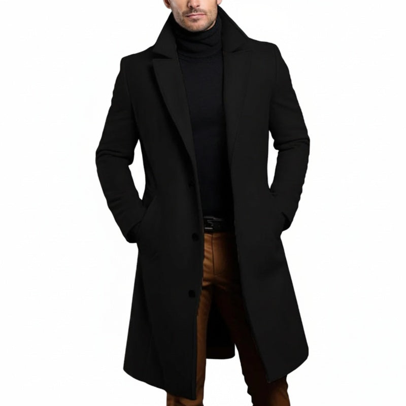Men's Tailored Long Overcoat with Notch Lapel