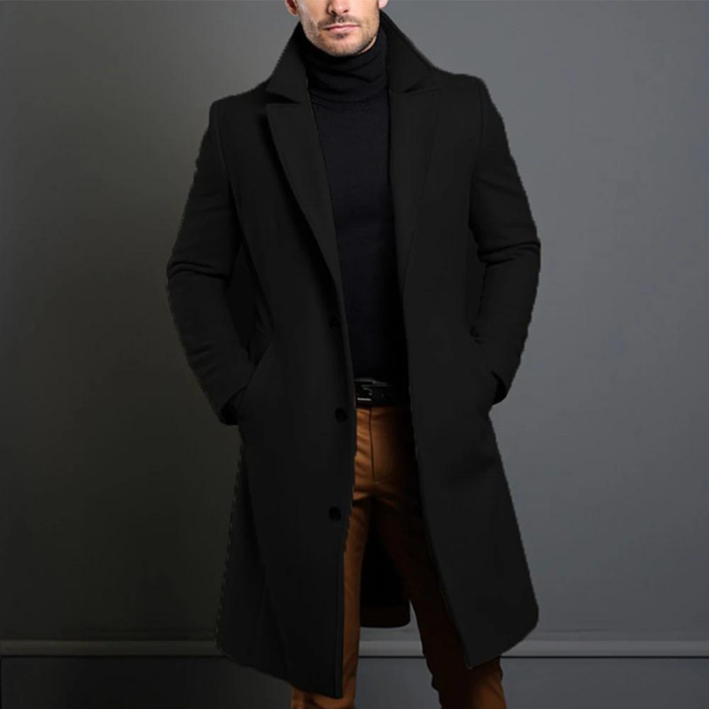 Men's Tailored Long Overcoat with Notch Lapel