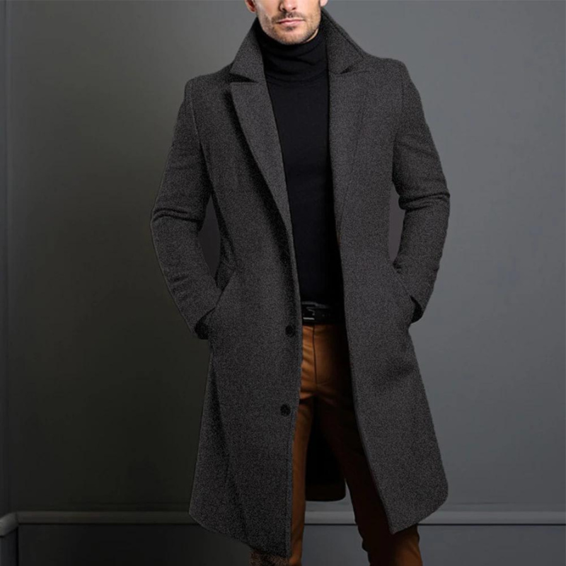 Men's Tailored Long Overcoat with Notch Lapel
