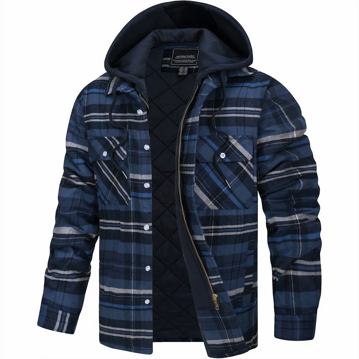 Men's Hooded Padded Checkered Jacket