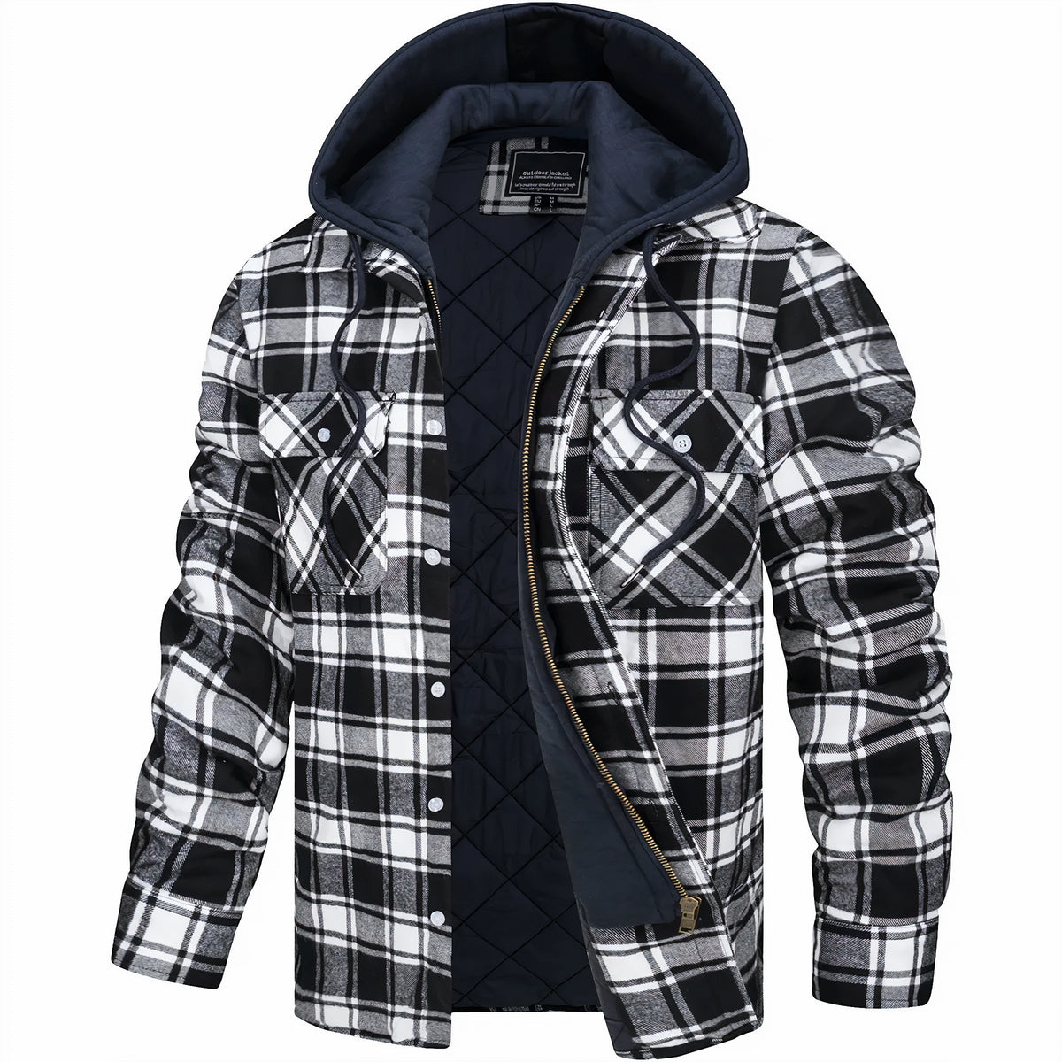 Men's Hooded Padded Checkered Jacket