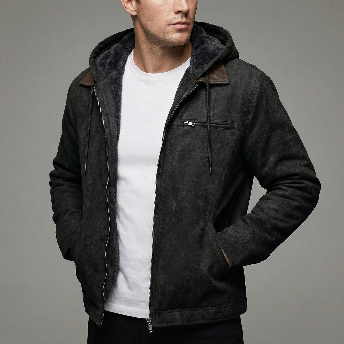 Men's Insulated Winter Jacket with Hood and Zipped Pockets