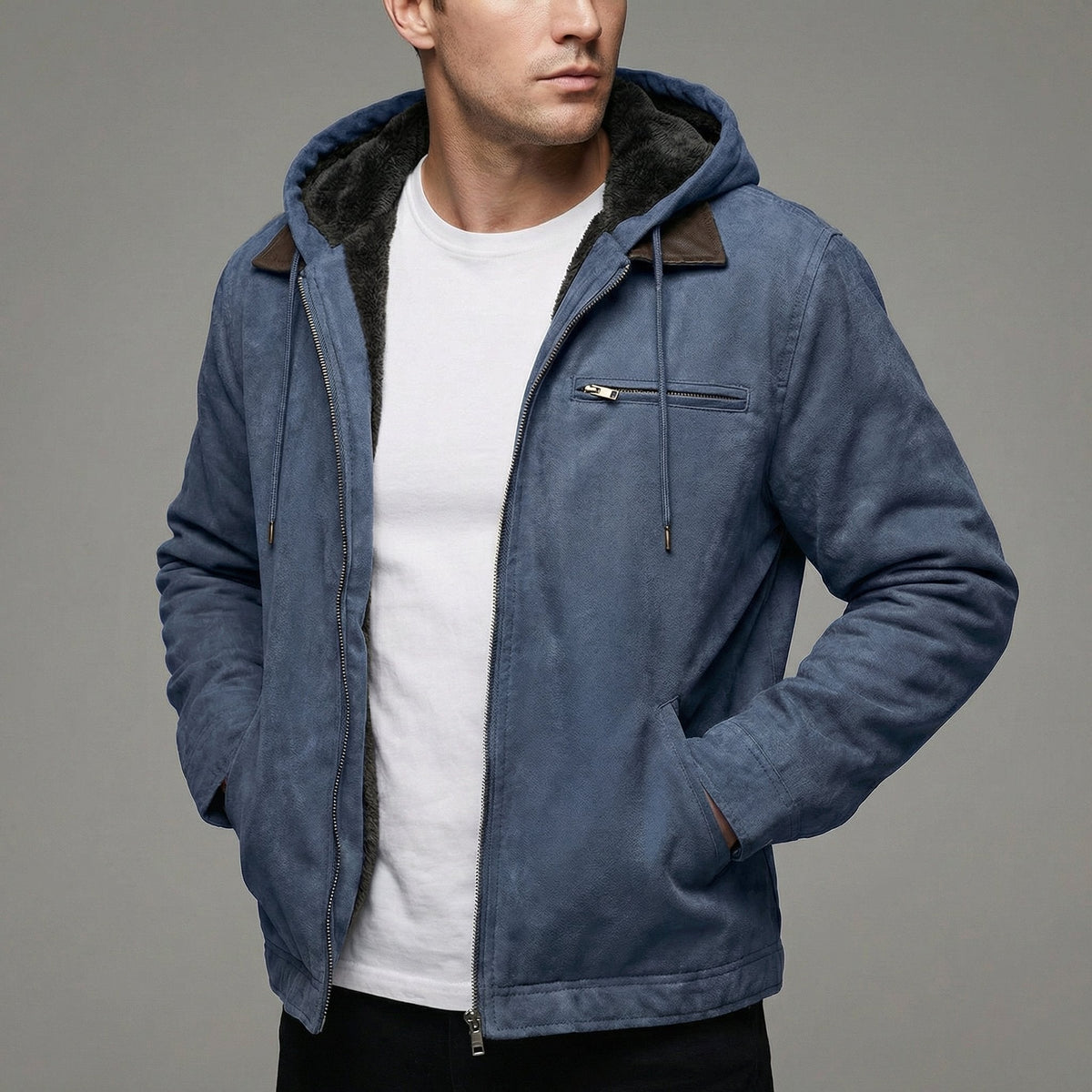 Men's Insulated Winter Jacket with Hood and Zipped Pockets