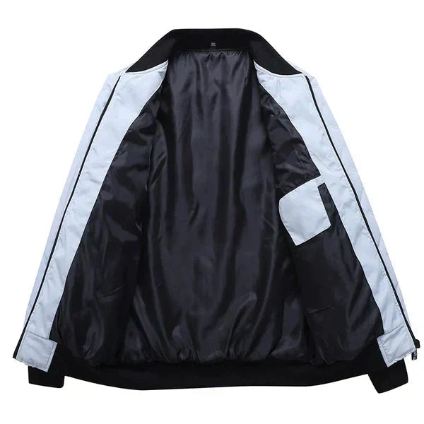 Men's Quilted Bomber Jacket with Stand-up Collar and Zip Pockets