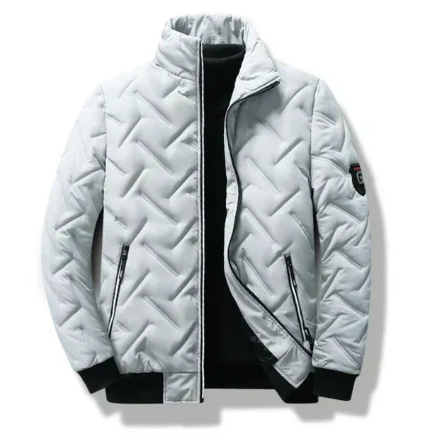 Men's Quilted Bomber Jacket with Stand-up Collar and Zip Pockets