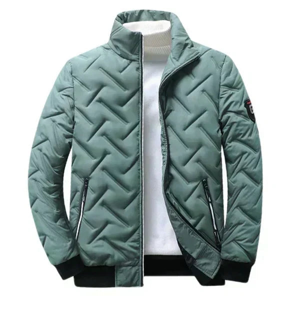 Men's Quilted Bomber Jacket with Stand-up Collar and Zip Pockets