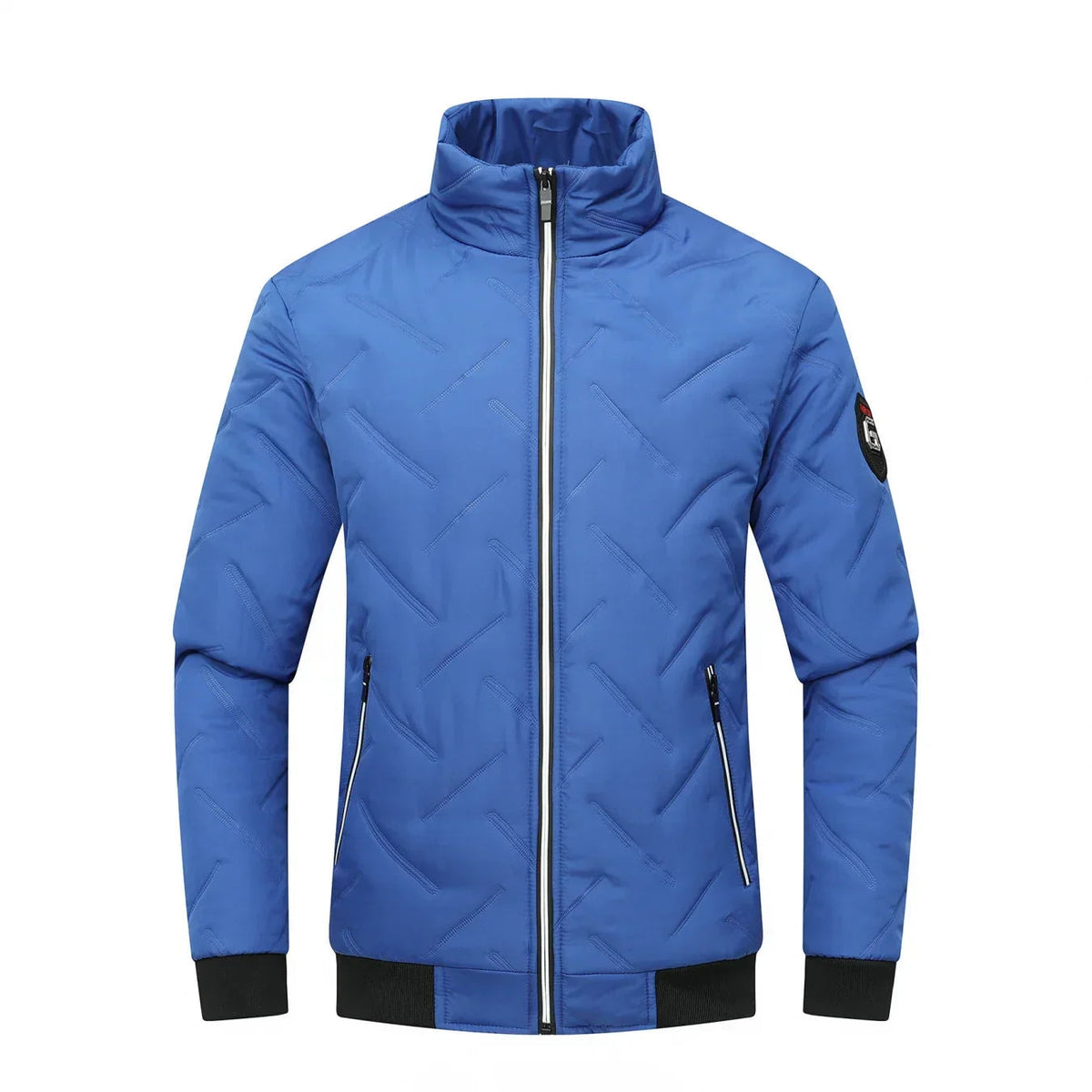 Men's Quilted Bomber Jacket with Stand-up Collar and Zip Pockets