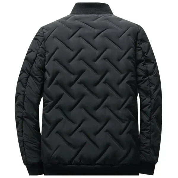 Men's Quilted Bomber Jacket with Stand-up Collar and Zip Pockets
